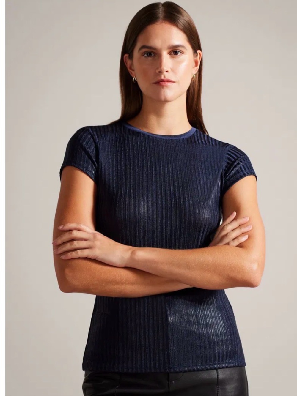 Ted Baker London Katrino Navy Metallic Ribbed Fitted
Top